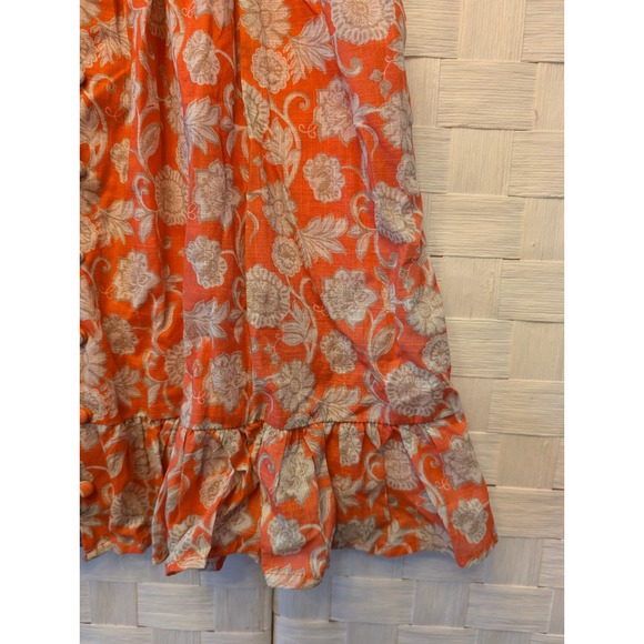 Anthropologie Ruffle Sleeve Smocked Midi Dress Orange Floral Button Front XXS - Picture 10 of 16